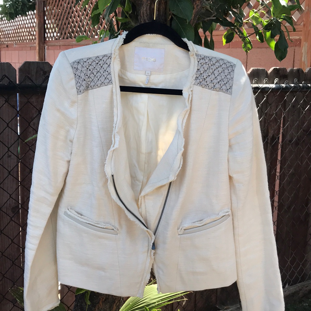 Maje Brand Linen Jacket With Napa Lambskin
